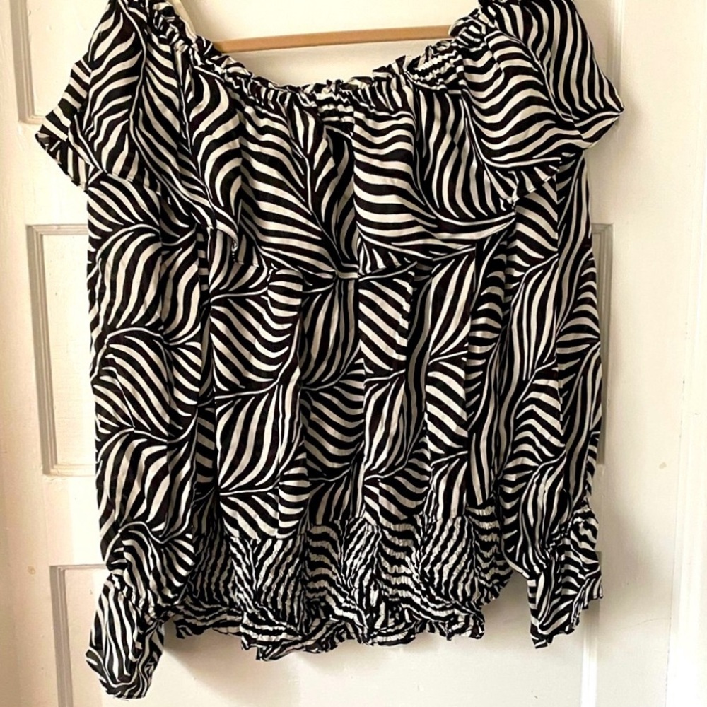 Michael Kors Off the Shoulder Silk Ruffle Zebra Print Top Size 2X